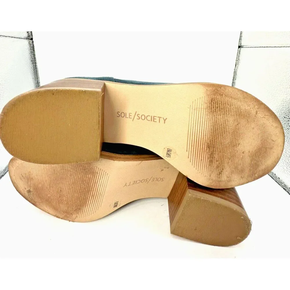 Sole Society So Tabbie Peep Toe Bootie Womens 8 Mediterranean Cow Suede Zip Heel